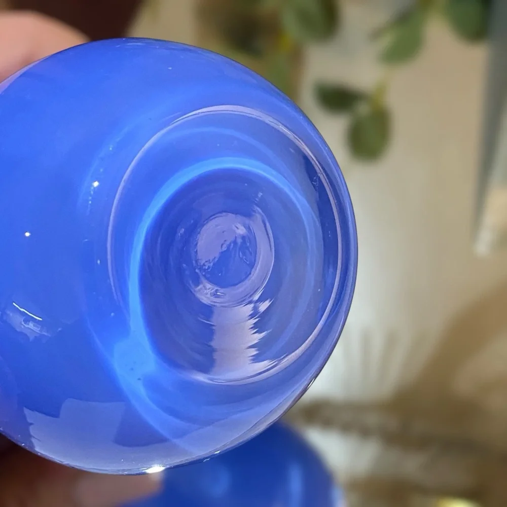LSA International Poland Hand Blown Art Glass Blue Vase with Label